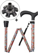 Wandelstok opvouwbaar Paisley met ergonomisch comfort handvat en polsbandje - Loopstok - Verstelbaar 82 - 94 cm - Lichtgewicht - Incl. 6-poot stokdop