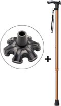 Wandelstok Bruin Rechts met anatomisch comfort handvat en polsbandje - Loopstok - Verstelbaar 75 - 97 cm - Lichtgewicht - Incl. 6-poot stokdop