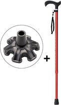 Wandelstok Rood met ergonomisch comfort handvat en polsbandje - Loopstok - Verstelbaar 76 - 98,5 cm - Lichtgewicht - Incl 6-poot stokdop