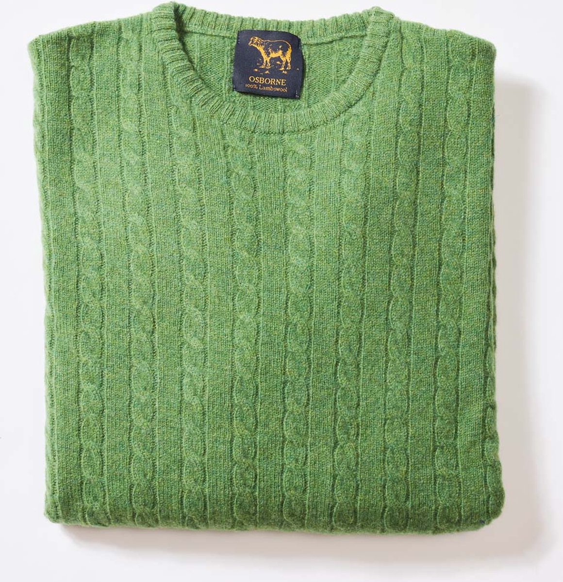 Osborne Knitwear Trui met dunne kabels en ronde hals - Lamswol - Watercress - M