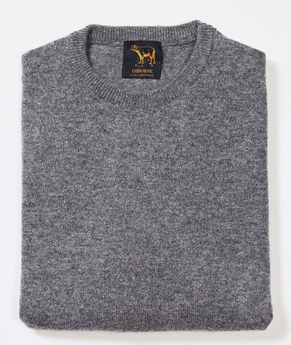 Osborne Knitwear Trui met ronde hals - Sweater heren in Lamswol - Pullover Heren - Grey Mix - 3XL