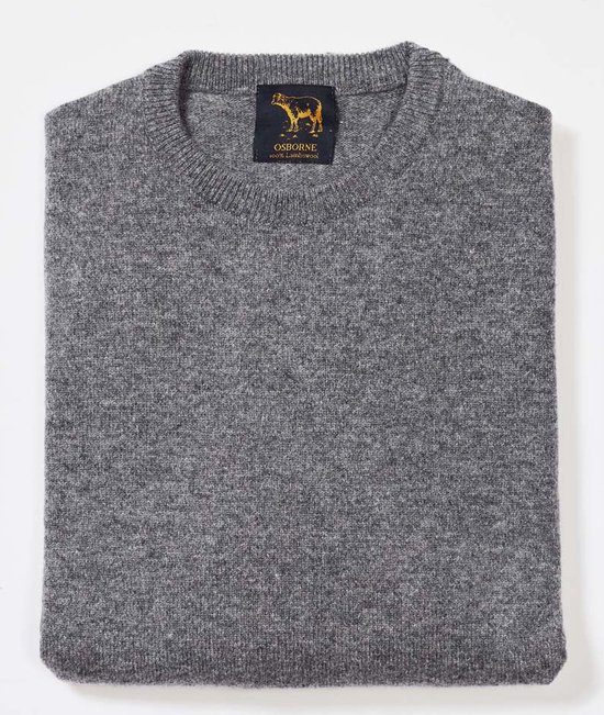 Osborne Knitwear Trui met ronde hals - Sweater heren in Lamswol - Pullover Heren - Grey Mix - 5XL