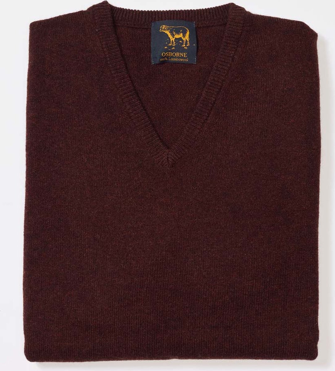 Osborne Knitwear Trui met V hals - Sweater heren in Lamswol - Pullover Heren - Raisin - M