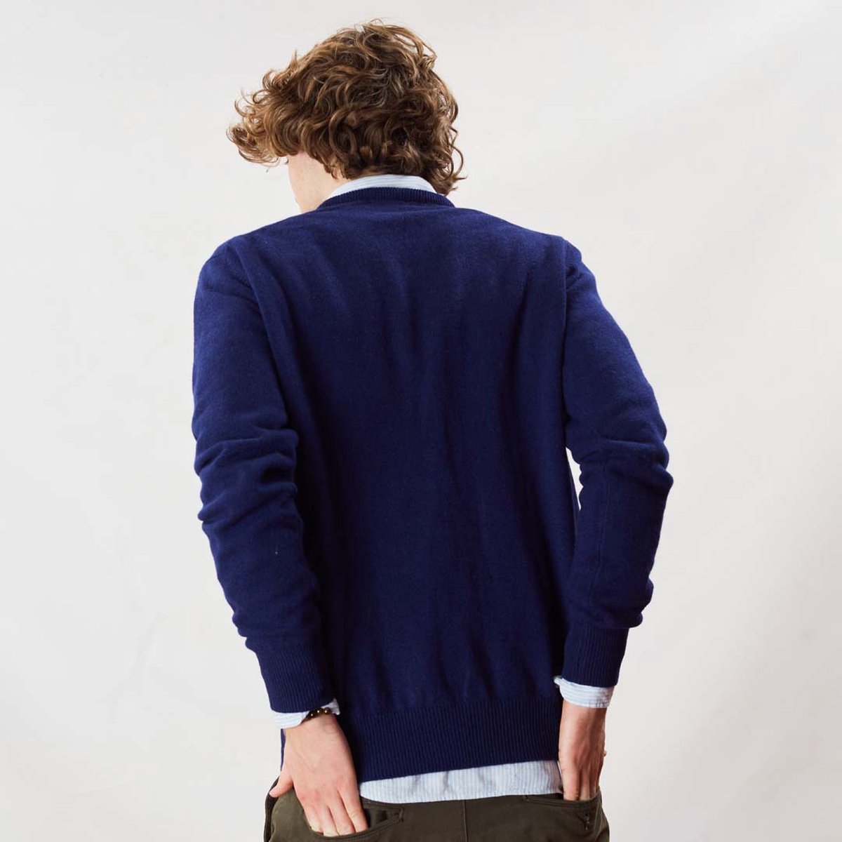 Osborne Knitwear Trui met V hals - Sweater heren in Lamswol - Pullover Heren - Dark Cobalt - L
