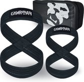 Gymroar Premium Figure 8 Lifting Straps (met Opberghoes) - Anti Slip Deadlift Straps - Bodybuilding - Powerlifting - Lifting belt - Zwart - M