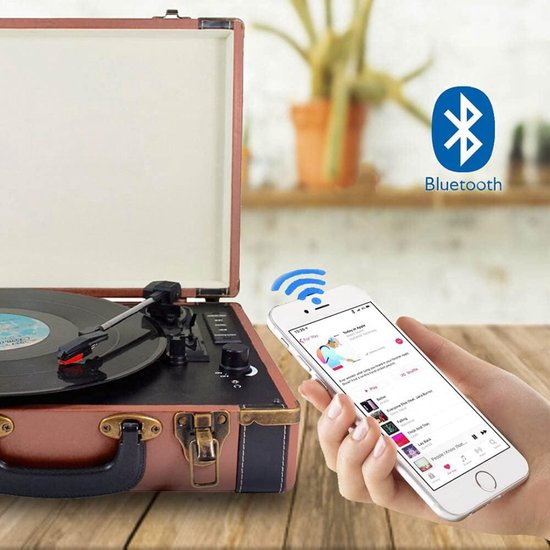 Vintage Platenspeler, 8 in 1 3 speed Draaitafel Bluetooth Retro Platenspeler met Luidsprekers, AM FM radio, Cd cassette LP speler voor Geluidsplezier (EU stekker