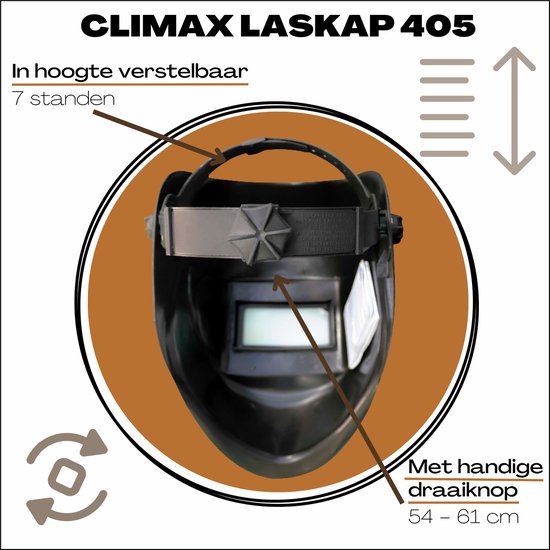 Climax Laskap 405-CPA - Inclusief Draaiknop - Geïntegreerde Zweetband - Lasmasker - Gezichtsbeschermkappen - Climax
