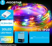 Aigostar - LED Kerstslinger - 20 LEDS - Koperdraad - 2700K - RGB lampjes - 2 meter - IP20 - 3x AAA batterij