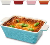 Ovenschaal van keramiek voor 2 personen - voor lasagne, tiramisu en ovenschotel - extra hoge rand - vierkant - blauw