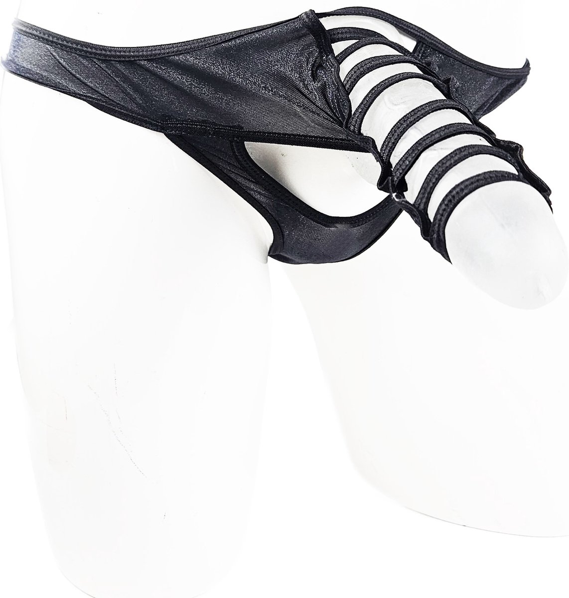 Goedkoopste BamBella® - Sexy bondage Lingerie Heren S/M - Zwart mannen ondergoed open kruis slip