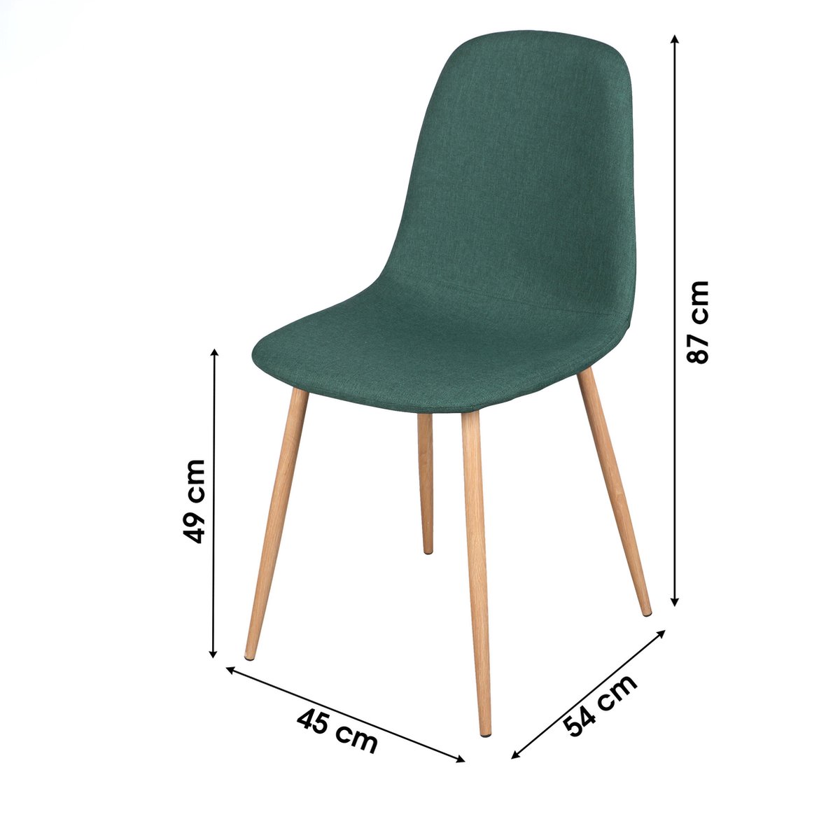 Urban Living "OSLO" - 4-delige set stoelen in groene stof met metaalpoten en houtlook afwerking