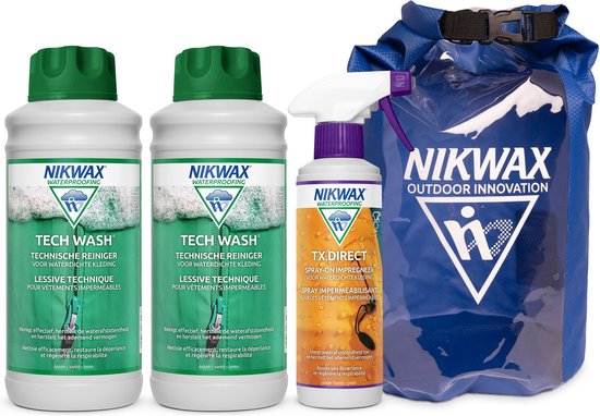 Nikwax "Voordeelpakket" - 2x Tech Wash 1L & 1x TX.Direct Spray-on 300ml - 3-Pack + Extra Dry Bag 10L