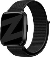 Bandz nylon loop band geschikt voor Fitbit Versa / Versa 2 - Hoogwaardig nylon materiaal smartwatchbandje - Nylon Fitbit Versa / Versa 2 bandje met klittenbandsluiting - zwart nylon bandje