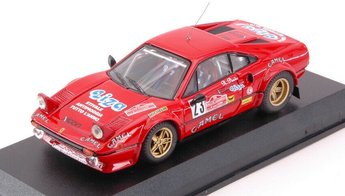 The 1:43 Diecast Modelcar of the Ferrari 308 GTB #23 of the Rally San Remo of 1978. The drivers were Pinto and Penariol. The manufacturer of the scalemodel is Best Model. This model is only available online