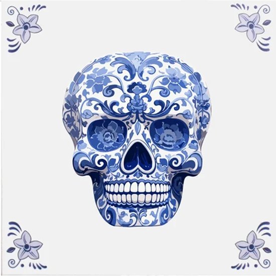 Delfts blauw tegeltje schedel design
