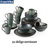 CasaVibe Luxe Serviesset – 32 delig – 8 persoons – Porselein - Bordenset – Dinner platen – Dessertborden - Kommen - Mokken - Set - Groen