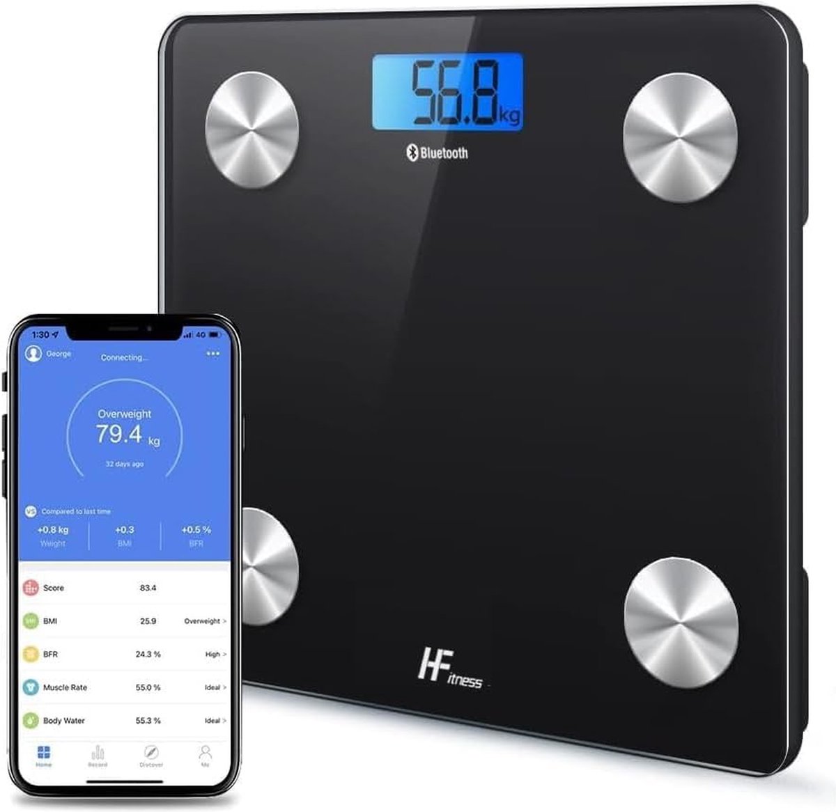 DiverseGoods Bluetooth-lichaamsvet - Weegschaal - Digitale personenweegschaal - iOS Android-app Draadloze lichaamssamenstellingsmonitor voor lichaamsgewicht Lichaamsvet, BMI, water, spiermassa Bot