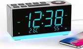 Wekkerradio met LED-display en Elektronische Projectie - Dual Alarm en USB-Oplaadpoort - Innovatieve Elektronische Projectieklok - FM-Radio met Voorkeurszenders - Modern Ontwerp voor Slaapkamer Gemak