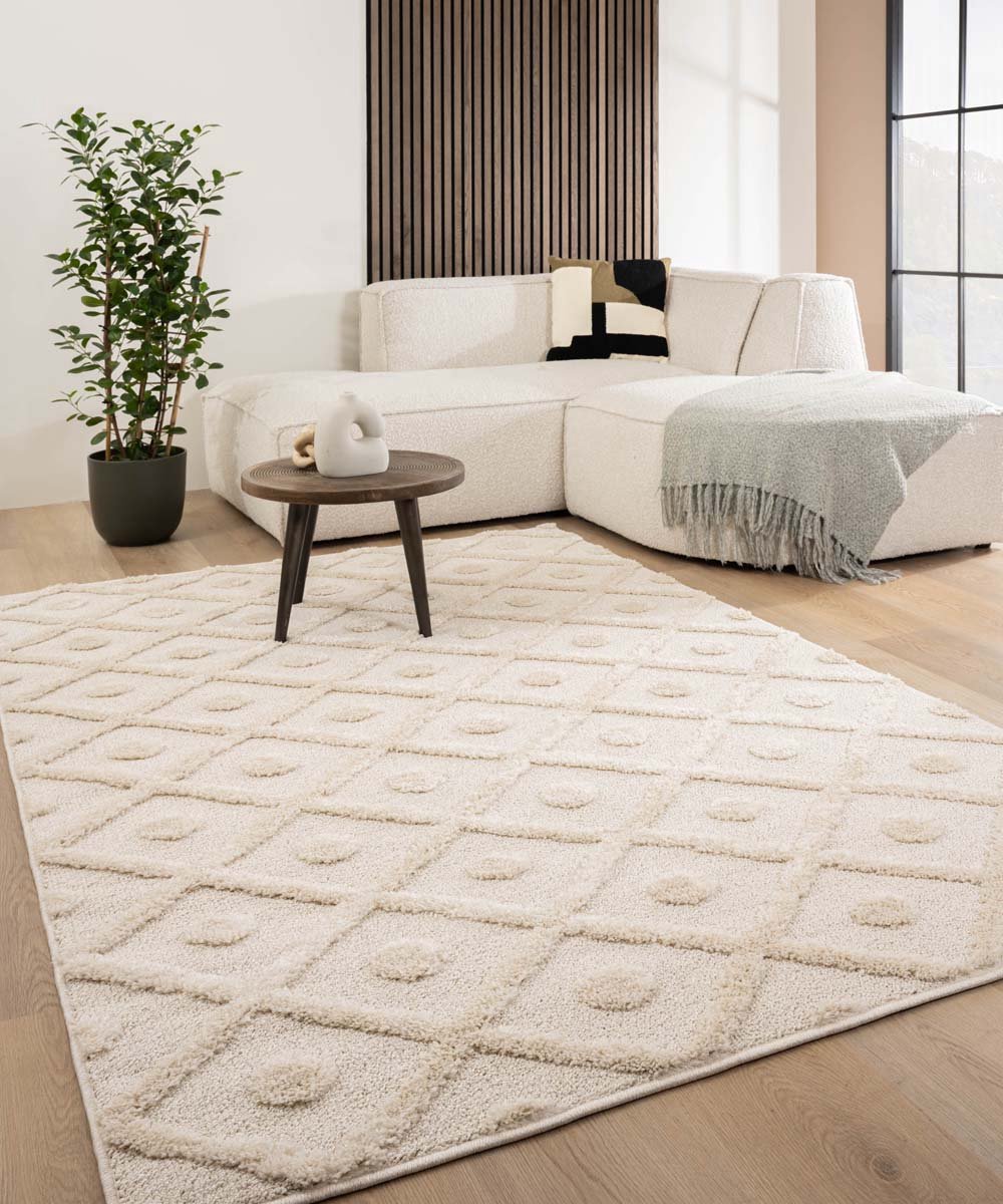 Tapeso Scandinavisch vloerkleed - Arc Diamond crème 200x300