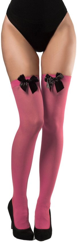 Partyxclusive Kousen Met Strik Dames Carnavalskleding Dames Carnaval Accessoires Oktoberfest Dames - Polyester - Roze/Zwart - One-size