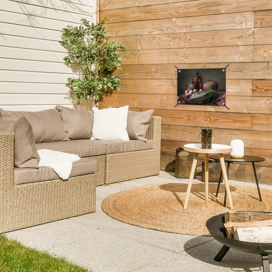 Décoration de Jardin Rustique - Poisson - Nature morte - Légumes - Herbes - 40x30 cm - Toile de jardin - Affiche extérieure