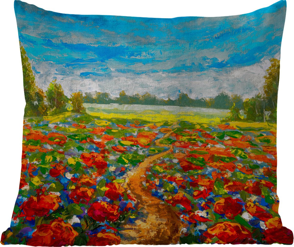 Sierkussen Buiten - Schilderij - Olieverf - Bloemen - Natuur - 60x60 cm - Weerbestendig