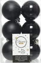 Decoris Kerstballen - 12 stuks - zwart - mat en glans - 6 cm