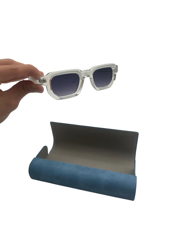 Prestige Eyewear - Zomerse Zonnebril - UV 400 - Incl. Lederen Brilkoker - Hoog Kwaliteit - Vrouwen en Heren - Festival Brillen - Modieuze Zonnebril - Transparant Grey van Merkloos — afbeelding 4