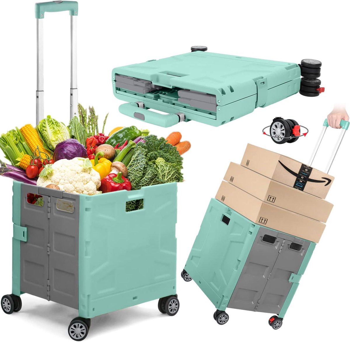 Boodschappentrolley met Wielen - Opvouwbaar - Afneembare Boodschappentas - Boodschappenwagen