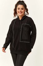 Dames Grote Maten Sweatshirt XL met Leren Zakdetails en Steenversiering - Plus Size XL