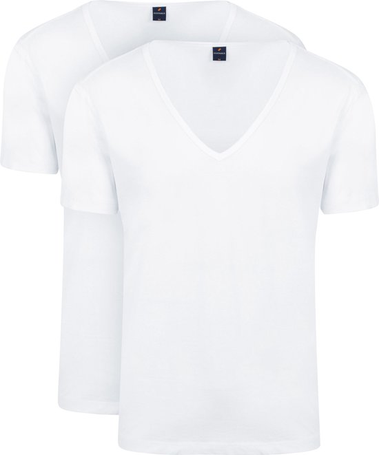 Suitable - Vitaru T-Shirt Diepe V-hals Wit 2-Pack - Heren - Maat M - Slim-fit