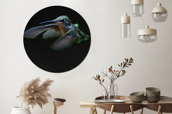 Wall Circle - Wall Circle Indoor - Colibri - Vogel - Ressorts - Zwart - ⌀ 120 cm - Décoration murale - Peintures Ronds XXL