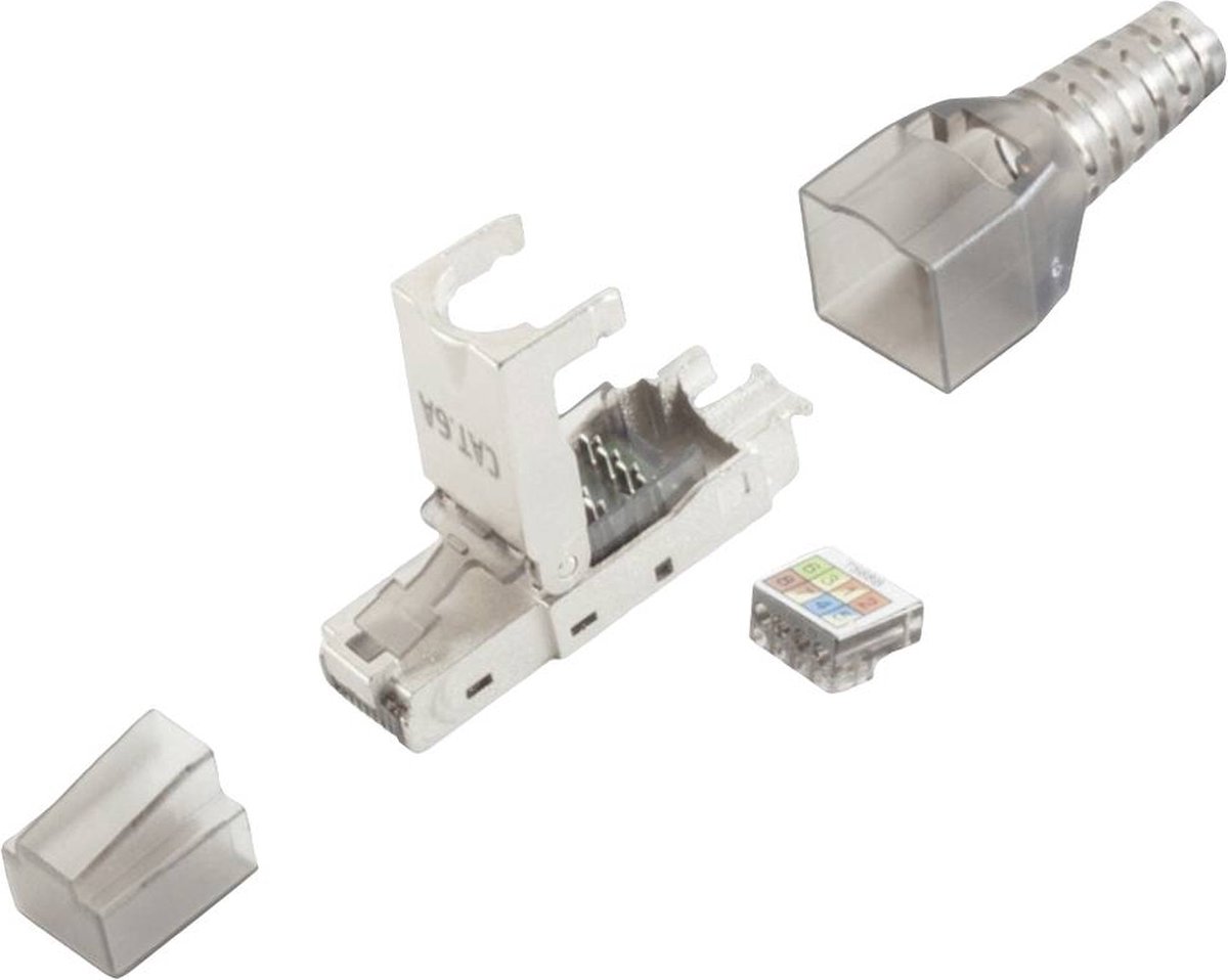 BKL Electronic RJ45-stekker, zonder gereedschap, STP, Cat 6A 10121201 Stekker, recht Aantal polen 8P8C Zilver 1 stuk(s)