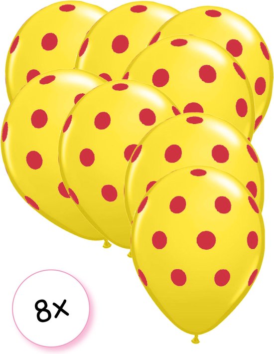 Ballonnen Dots Geel-Rood 8 Stuks 30 cm