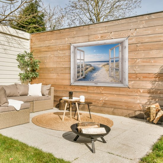 Tuindecoratie doorkijk - Strand - Zee - 120x80 cm - Tuin - Schutting decoratie - Tuinposter - Schuttingdoek - Buitenposter - Tuinversiering - Balkon decoratie - Tuinschilderij