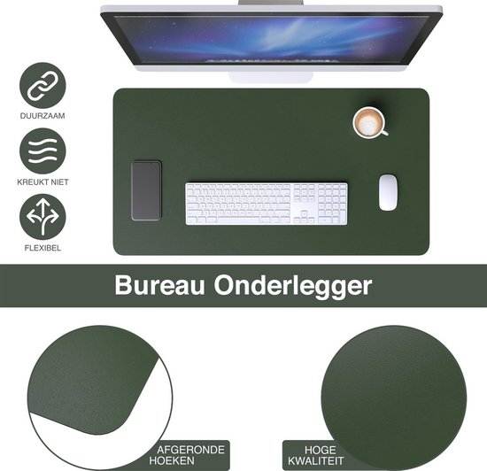WURK Muismat XXL - Bureau Onderlegger - Bureau Organizer - Bureaumat - Inclusief Kabel Clip - 120x60 – Groen