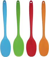 Cuillères en Siliconen , 4 pièces, grattoir à pâte long, spatule, jeu de cuillères de cuisine avec long manche, résistantes à la chaleur jusqu'à 230 °C, pour la cuisson et la pâtisserie, 28,3 cm (bleu, rouge, vert, orange)