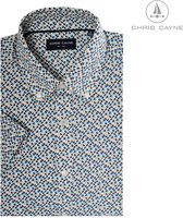 Chris Cayne heren overhemd - blouse heren - 1189 - blauw/beige print - Korte mouwen - maat 3XL
