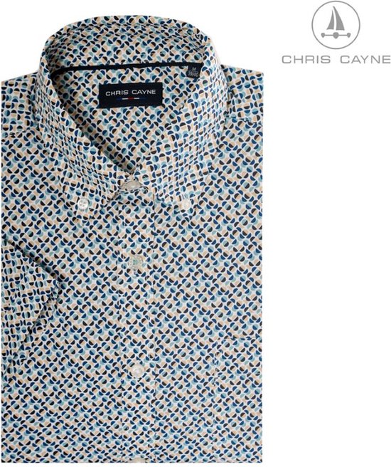 Chris Cayne chemise homme - chemisier homme - 1189 - imprimé bleu/beige - Manches courtes - taille 3XL