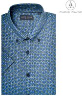 Chris Cayne heren overhemd - blouse heren - 1190 - blauw/groen print - korte mouwen - maat M