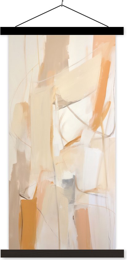 Support mural pour affiche inclus. Affiche 90 x 180 cm - Affiche scolaire - Abstraite - Beige - Oranje - Art - Moderne - Affiche textile - Lattes noires