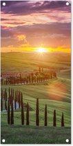 Tuinposter Italië - Zonsondergang - Toscane - 40x80 cm - Wanddecoratie Buiten - Tuinposter - Tuindoek - Schuttingposter - Tuinschilderij