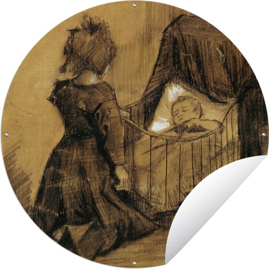 Tuincirkel Meisje geknield bij een wieg - Vincent van Gogh - 150x150 cm - Ronde Tuinposter - Buiten