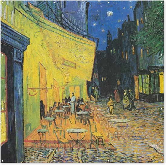 Tuin poster Caféterras bij nacht - Vincent van Gogh - 200x200 cm - Tuindoek - Buitenposter