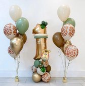4 jaar - Ballonnen set Jungle Safari met grote cijferballon 4 - verjaardag versiering - feestpakket ballonnen - versiering jungle thema - verjaardag safari thema