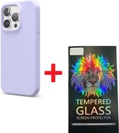Solid hoesje Soft Touch Liquid Silicone + 1X Screenprotector Tempered Glass - Geschikt voor: iPhone 14 Pro Max - Paars