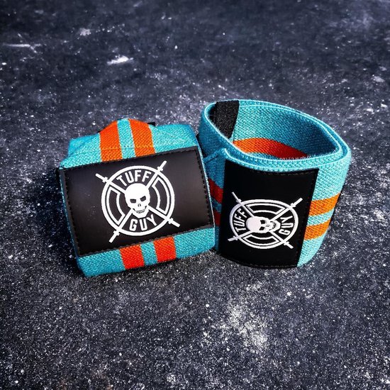 Tuff Guy - Wrist Wraps - Blue and Orange - Gulf Racing - Comfort, Support en Hulp bij Functional Fitness, Bodybuilding, Gewichtheffen en Crossfit