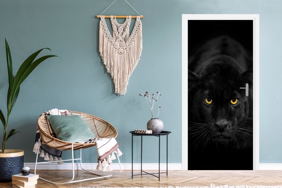 Sticker de porte Panthère - Animaux - Zwart - Yeux - 85x205 cm - Poster de porte