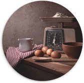 WallCircle - Wandcirkel ⌀ 150 - Stilleven - Koken - Weegschaal - Eieren - Keuken - Ronde schilderijen woonkamer - Wandbord rond - Muurdecoratie cirkel - Kamer decoratie binnen - Wanddecoratie muurcirkel - Woonaccessoires