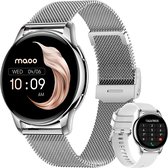 Maoo Ventura AMOLED Smartwatch Dames - Moederdag Cadeautje - RVS en Siliconen Bandje - Stappenteller - Hartslagmeter - Slaapmonitor - Multisport - Geschikt voor Android en iOS - Zilver en Wit